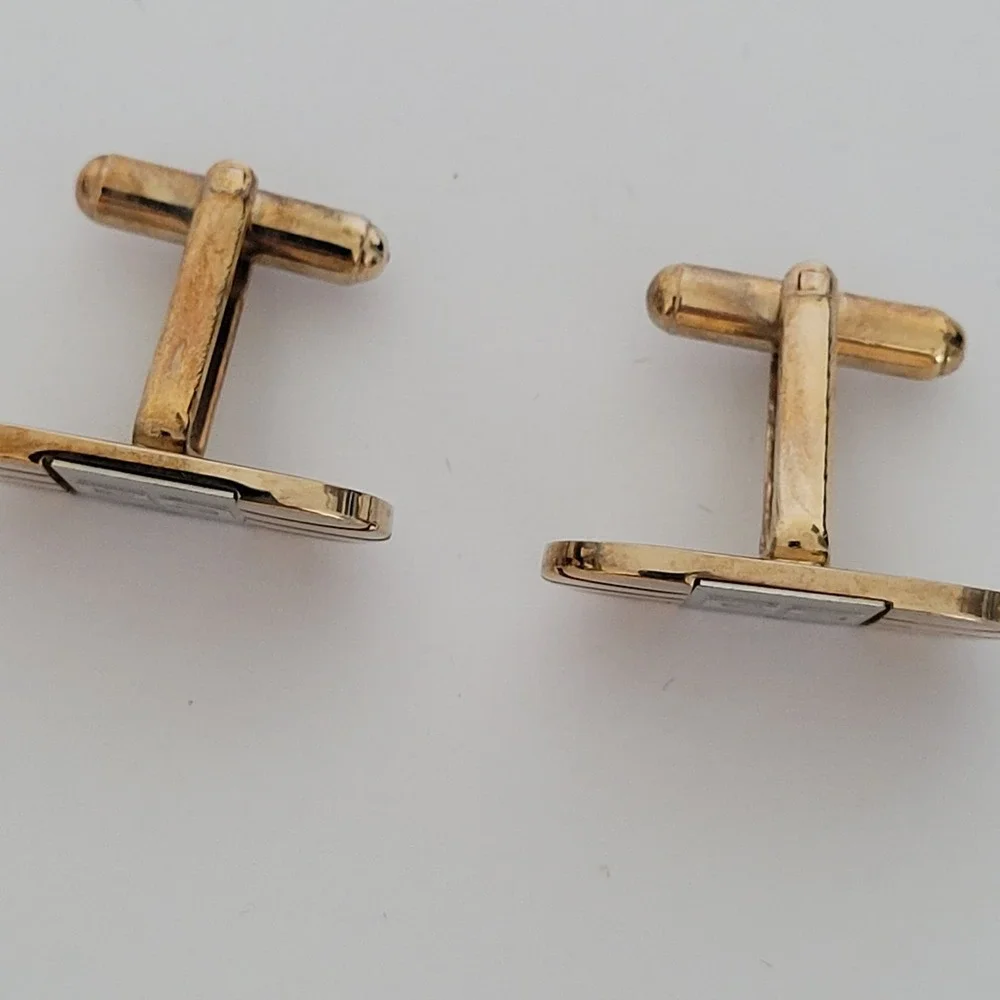 Givenchy Vintage Two Tone Gold Silver Ribbed Oval Cufflinks Mens Accessory